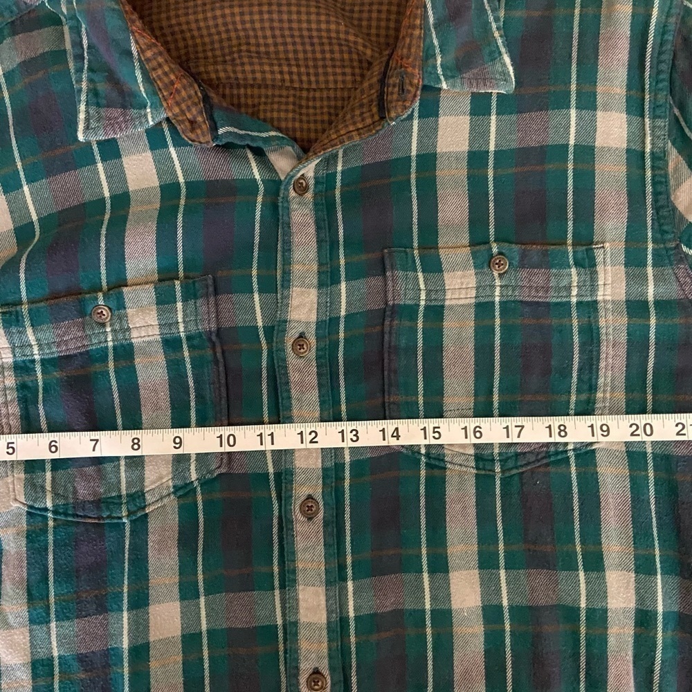 Toad&Co Dually Plaid Flannel Shirt Organic Cotton Size XL Double Layer Green - Picture 7 of 13